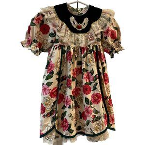 Vintage Little Princess Floral Rose Toddler Girls Dress Lace Size 3 Canada Made